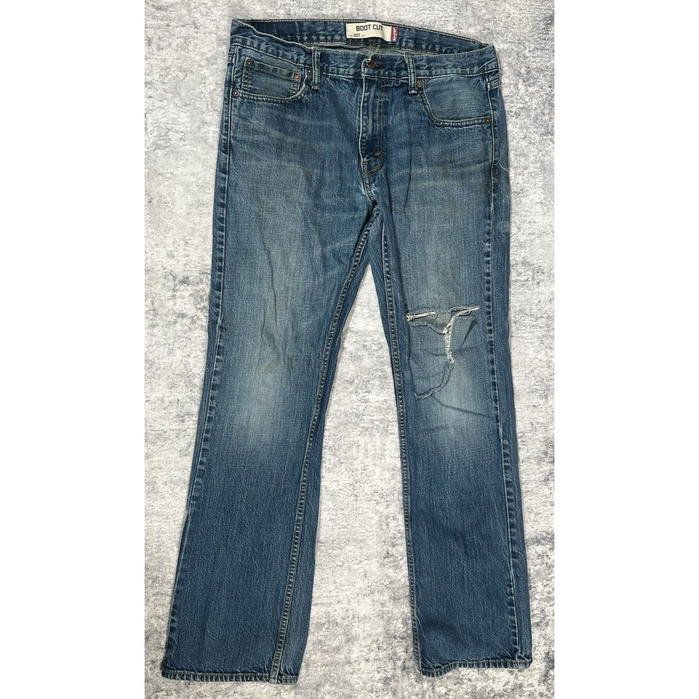Levis 527 Boot Cut Jeans Mens 34x32 Blue Denim Distressed Cowboy Western Classic